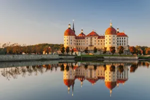 Moritzburg Prints: Moritzburg Castle, water reflection in the lake, Saxony, Germany, Europe