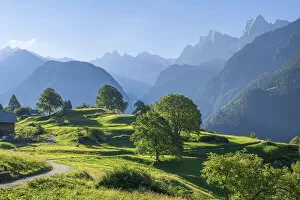 Images Dated 13th September 2021: Morning the Bondasca mountain range from Soglio, Bergell, Grisons (Graubunden), Switzerland