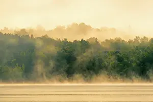 Maritime Prints: Morning fog on the Saint John River at sunrise Mactaquac New Brunswick, Canada