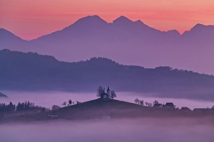 Church Of St Prints: Morning Mist Around Church of St. Thomas, Skofja Loka, Slovenia, Europe