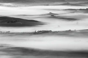 Rolling Hills Prints: Morning mist at Val d'Orcia, Tuscany, Italy