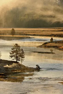 Wyoming Prints: Morning mists on the Yellowstone River near the Mud Volcano, Yellowstone NP, Wyoming, USA