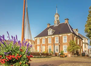 Brick Architecture Prints: Morning mood at the museum harbor, Leer, East Frisia, Lower Saxony, Germany