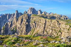 Morning view at the Cadini mountain range, UNESCO World Heritage, Belluno, Venetio, Dolomites, Italy Images Dated 30th September 2022: Morning view at the Cadini mountain range, UNESCO World Heritage, Belluno, Venetio, Dolomites, Italy