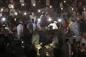 Stalls Prints: Morocco, Marrrakesh, Djemma El Fna Square, Night market