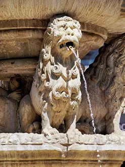 Lions Prints: Morosini Fountain at the Lion Square, detailed view, City of Heraklion, Crete, Greece