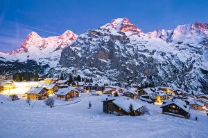 Images Dated 13th February 2019: Morren, Berner Oberland, canton of Bern, Switzerland. The village with Eiger, MAonch