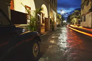 Light Trails Prints: Morris Minor outside The Fort Printers Hotel in Galle Fort, Galle, Sri Lanka