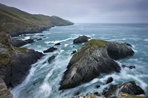 North Devon Prints: Morte Porte and rocky clifftops, North Devon, England. Spring
