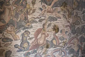 Figures Prints: Mosaic in Roman Villa of the Casale, Italy, Sicily, Enna district, Piazza Armerina