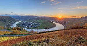 River Mosel Prints: Moselle horseshoe bend at Kroev at sunset, Mosel valley, Rhineland-Palatinate, Germany
