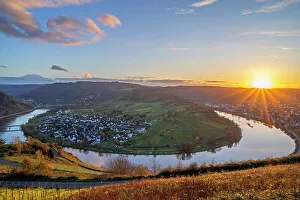 Moselle horseshoe bend at Kroev at sunset, Mosel valley, Rhineland-Palatinate, Germany