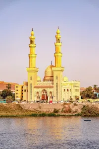 Luxor Prints: Mosque on banks of Nile River, Aswan, Egypt