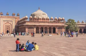 Mughal Prints: Mosque inner courtyard, Fatehpur Sikri, Uttar Pradesh, India