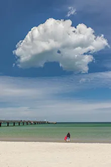 Zingst Prints: Mother and daughter on Zingst beach with summer cloud