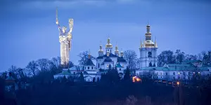 Ukraine Prints: Motherland Monument & Pechersk Lavra (Monastery of the Caves), Kiev (Kyiv), Ukraine