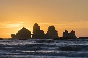 West Coast Region Prints: Motukiekie Beach and rocks at sunset. Barrytown, West Coast region, South Island