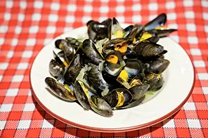 Cuisine Prints: Moules et Frites, Mont Saint-Michel sunset Manche, Normandy, Brittany, France