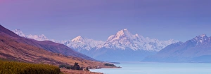 Canterbury Gallery: Mount Cook (Aoraki) illuminated at dusk, Lake Pukaki, Mackenzie Country, Canterbury