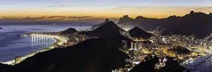 Cablecar Prints: Mount Corcovado and the city at sunset from Sugarloaf (Pao de Acucar) in Rio de Janeiro