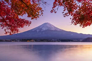 Images Dated 14th February 2020: Mount Fuji and Lake Kawaguchi at sunset, Yamanashi Prefecture, Japan
