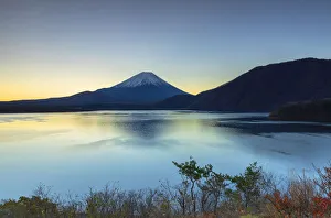 Mount Fuji and Lake Motosu at dawn, Yamanashi Prefecture, Japan