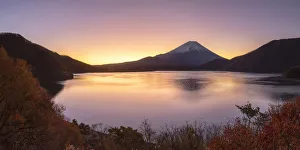 Mount Fuji and Lake Motosu at dawn, Yamanashi Prefecture, Japan