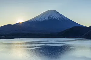 Mount Fuji and Lake Motosu at sunrise, Yamanashi Prefecture, Japan