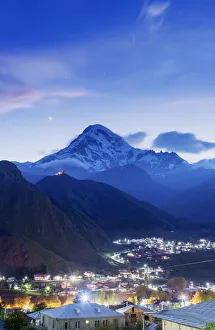 Images Dated 30th July 2018: Mount Kazbek (5047m), the third-highest peak in Georgia, bordering Russia, with the