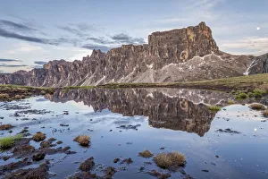 Reflex Prints: Mount Lastoi de Formin reflected in a pond at dusk, Giau pass, Colle Santa Lucia, Belluno