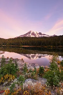 Mount Rainier reflecting in Reflections Lake, Mount Rainier National Park, Washington