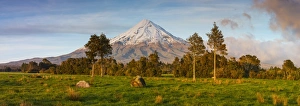 Mount Taranaki (Egmont) illuminated at sunrise, North Island, New Zealand