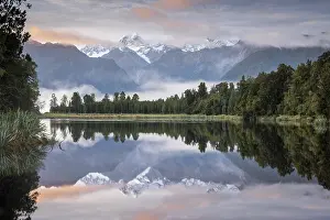 West Coast Prints: Mount Tasman reflected in Lake Matheson at dawn on a misty morning