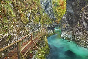 Mountain brook with wooden footbridges through canyon - Slovenia, Gorenjska, Bled