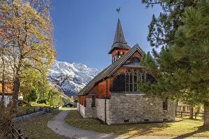 Murren Prints: Mountain chapel, Murren, Berner Oberland, Switzerland