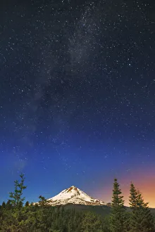 Mount Hood Prints: Mountain impression Mount Hood and milky way - USA, Oregon, Hood River, Mount Hood