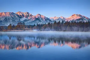 Swabia Prints: Mountain impression reflection Allgaeu Alps at Hopfensee - Germany, Bavaria, Swabia