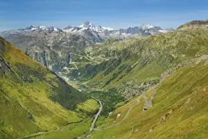 Finsteraarhorn Prints: Mountain impression view on Grimselpass - Switzerland, Valais, Uri, Furka Pass - Alps