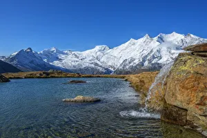 Wallis Prints: Mountain lake at Kreuzboden with Mischabel mountain range, Ss-Grund, Valais