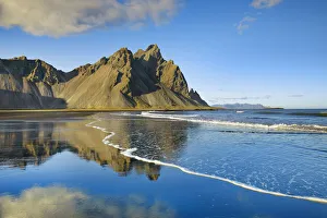 Eastern Region Prints: Mountain landscape at Vestrahorn and ocean - Iceland, Eastern Region, Hofn, Stokksnes