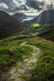 Wasdale Prints: Mountain path leading towards Wasdale Head and Wast Water from Great Gable