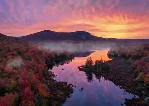 Michael Blanchette Prints: Mountain reflection on Turtlehead Pond at sunrise in autumn, Marshsfield, Vermont, USA