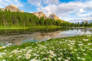 Mount Prints: Mountain reflections at Lago Antorno. Veneto, Belluno, Sesto Dolomites, Italy