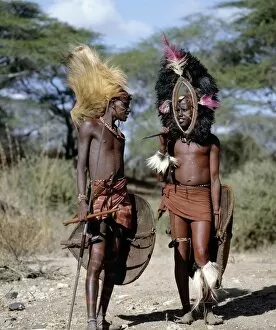 African Tribe Gallery: Two Msai warriors in full regalia