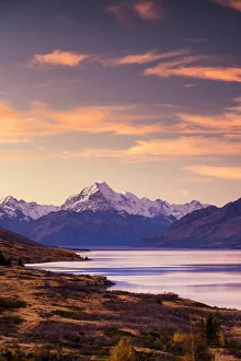 Lake Pukaki Gallery: Mt. Cook & Lake Pukaki at Sunset, Petes Lookout, New Zealand