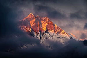 Images Dated 14th September 2023: Mt Lhotse (8, 516m) and Lhotse Shar (8, 383m) at sunset, Tengboche, Solukhumbu, Nepal