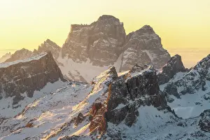 Val Gardena Prints: Mt. Pelmo getting the first sunlight of the day on a cold winter morning - seen from the Lagazuoi hut