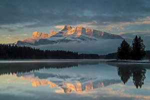Fresh Water Prints: Mt. Rundle reflected in Two Jack Lake at dawn, Banff National Park, Alberta, Canada