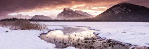 Cold Prints: Mt. Rundle at Sunrise, Vermilion Lakes, Banff, Alberta, Canada