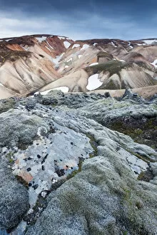 The multicoloured rhyolite mountains in the area of Landmannalaugar at sunset